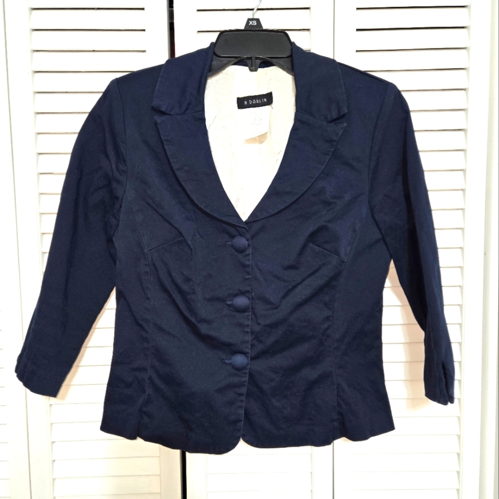 B. DARLIN Women's 9 - 10 Navy Blue Sleeve Blazer